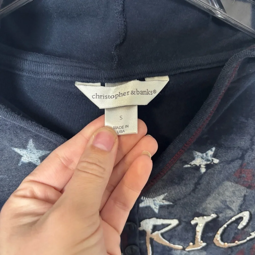 Christopher & Banks Y2K Americana Hooded Henley Top S - Picture 7 of 9